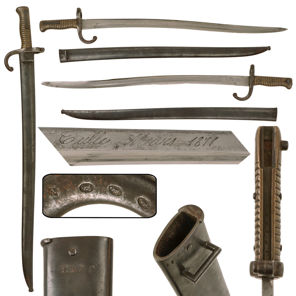 Original German Reissued French M1866 Chassepot Saber Bayonet by Tulle Arsenal with Matching Scabbard - Dated 1871 Original Items