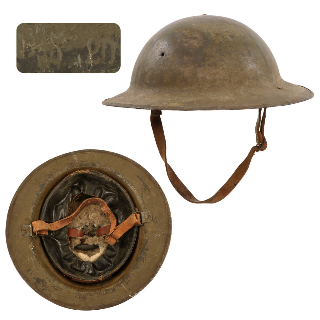Original British U.S. WWI Texture Painted Mk 1 Brodie Helmet by Thomas Firth & Sons Ltd of Sheffield with Punched Hole for EGA - Complete Original Items
