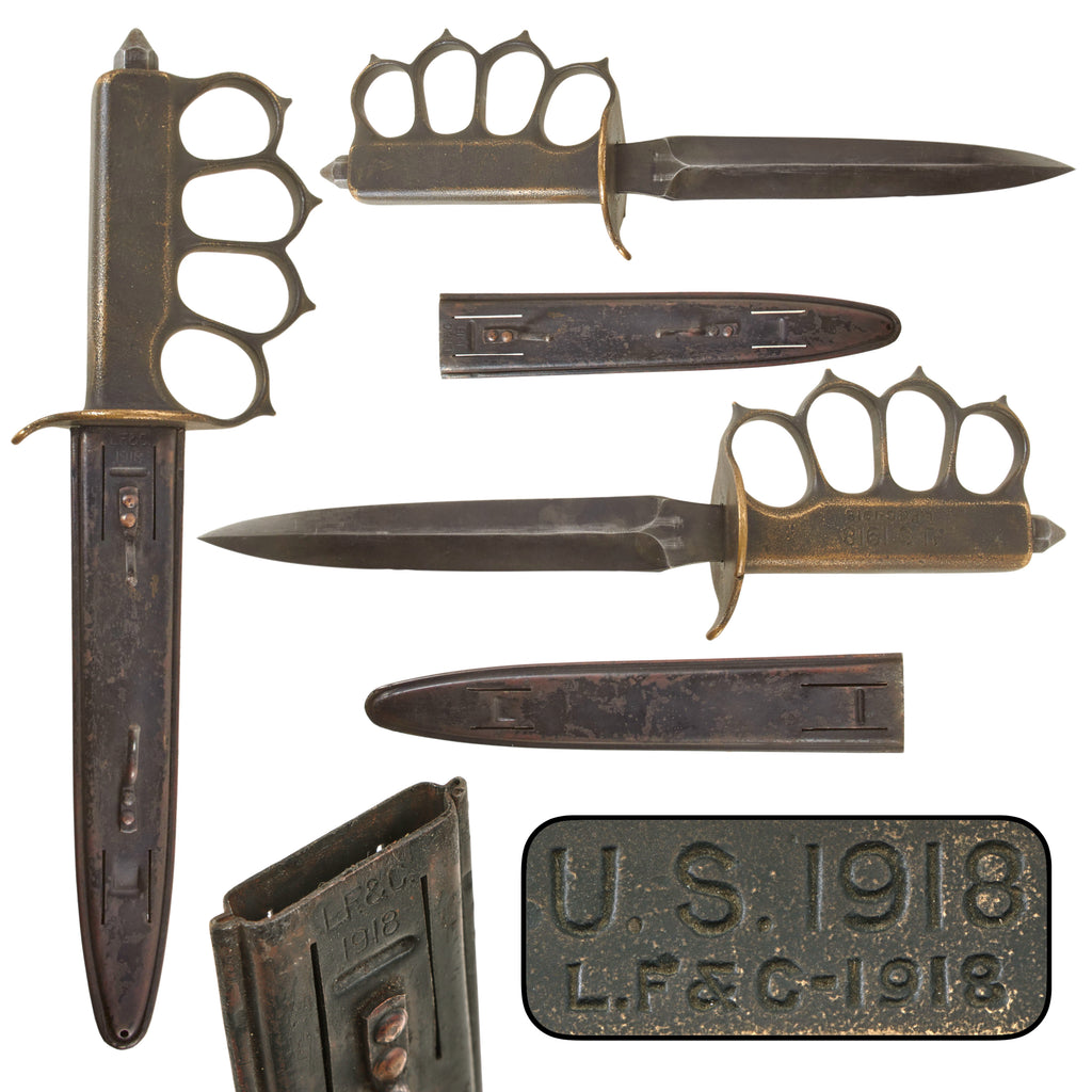 Original U.S. WWI Model 1918 Mark I Trench Knife by L. F. & C. with Matching Steel Scabbard