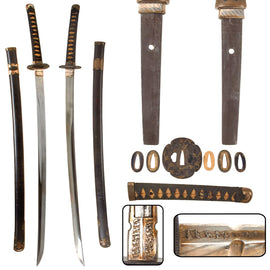 Original Japanese Edo Period Handmade Katana Sword with Heavy Wide Blade and Lacquered Scabbard