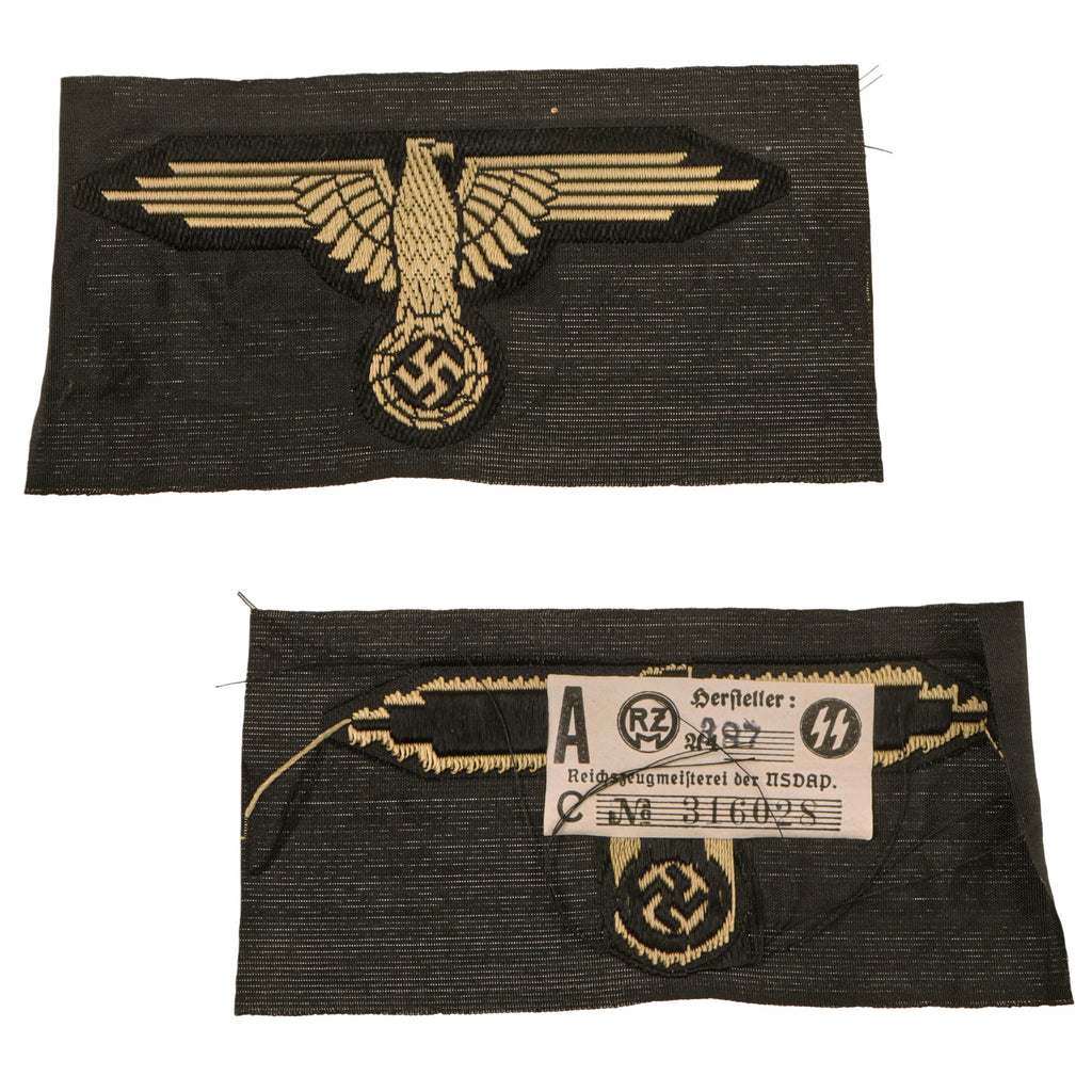 Original German WWII SS BeVo Embroidered Tropical Sleeve Insignia with Paper RZM Tag - Unissued Original Items