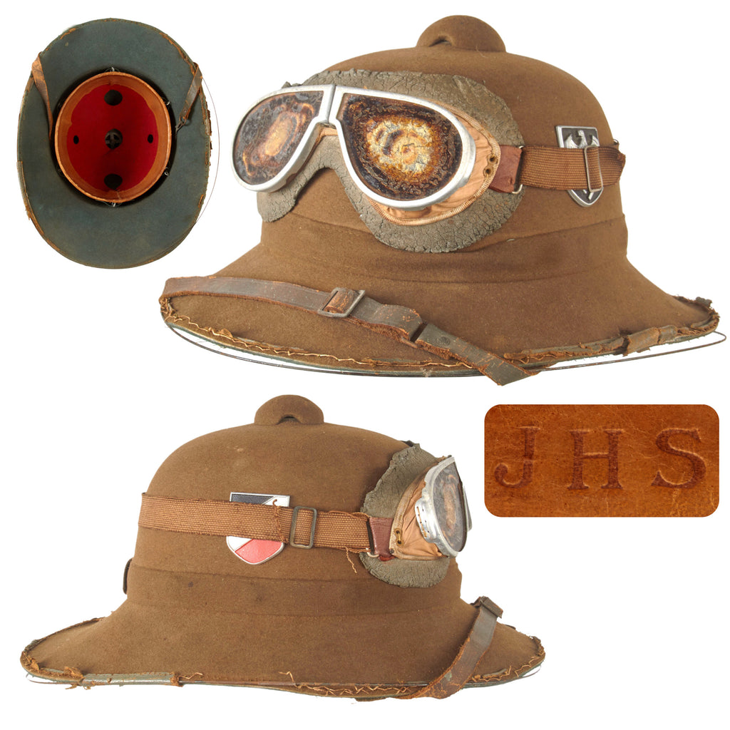 Original German WWII Heer 2nd Model Tropical Sun Helmet by J.H. Soffel with Goggles, 1942 Dated, Service Worn