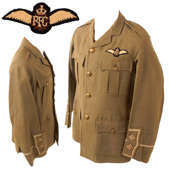 Original British WWI Pre-1916 Royal Flying Corps Pilot Lieutenant Officer’s Cuff Rank Tunic with Early RFC Pilot’s Wings