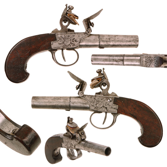 Original British Napoleonic Era Engraved Boxlock .49cal. Flintlock Vest Pocket Pistol - Circa 1810 Original Items
