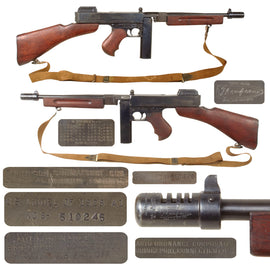 Original U.S. WWII Matching Serial NO.S-510245 Thompson M1928A1 Display Submachine Gun with Kerr Sling - Original WW2 Parts