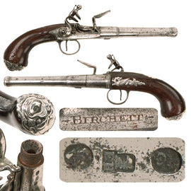 Original Early 18th Century English Queen Anne Flintlock Pistol by Edward Birchett of London with Turn-Off Barrel and Silver Grotesque Butt Cap - Circa 1710