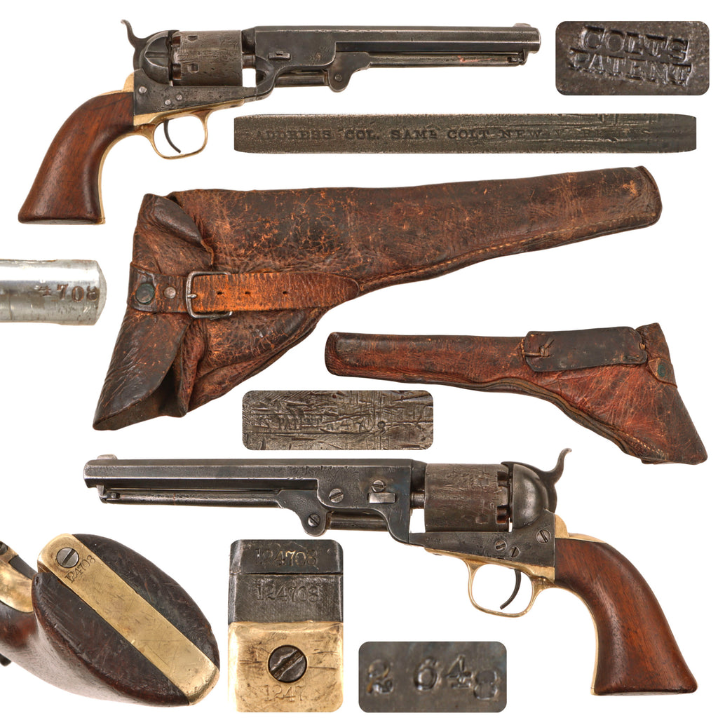 Original U.S. Civil War Colt Model 1851 Navy .36 Caliber Percussion Revolver, Serial No. 124708, Made in 1862 with Period Leather Holster