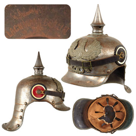 Original Imperial German WWI Prussian M1915 Line Kürassier Lobster Tail Pickelhaube Helmet by Lachmann of Berlin - Dated 1916 - Size 53