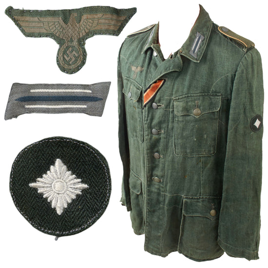 Original German WWII Heer Army Infantry Obersoldat Enlisted HBT M42 Drilljacke Combat Tunic - dated 1944