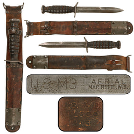 Original U.S. WWII Scarce M3 Fighting Knife Blade Marked by Aerial Cutlery with 1943 Dated M6 Scabbard by MILSCO