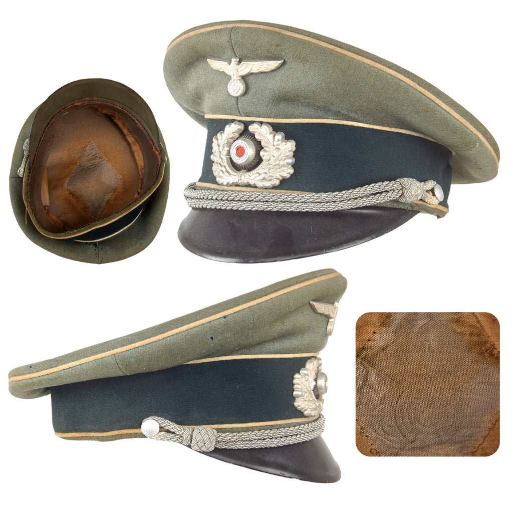 Original German WWII Army Heer Infantry Officers Schirmmütze Visor Cap by Clemens Wagner Original Items