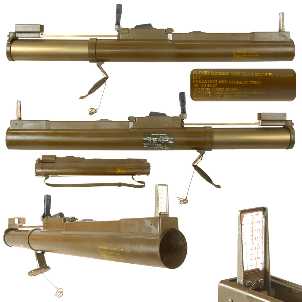 Original U.S. Vietnam War and Cold War Era Inert M72A2 66mm Light Anti-Tank Weapon LAW Launcher Tube with Coupler, Limited Light Sight, Sling and End Cap Original Items