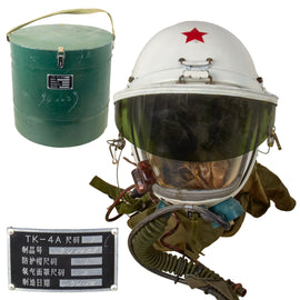 Original Chinese Air Force Late Cold War TK-4A High Altitude Flight Helmet Set in Crate - Dated 1994