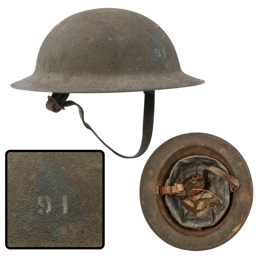 Original U.S. WWI M1917 91st Infantry Division Doughboy Helmet With Textured Paint - Wild West Division Original Items