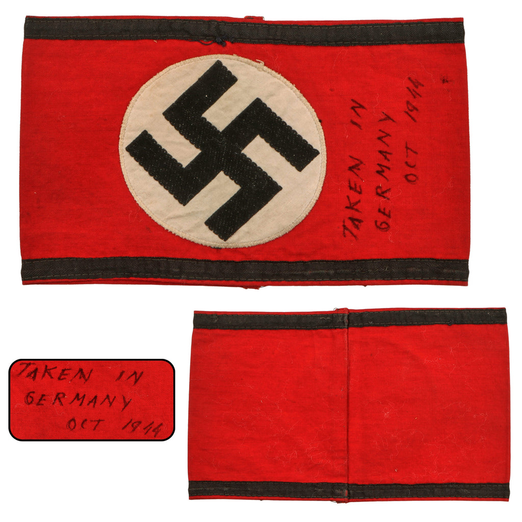 Original German WWII SS Cotton Kampfbinde Armband with “Taken in Germany Oct 44” Inscription