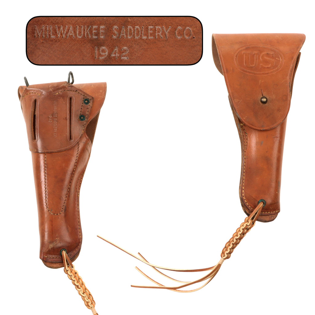 Original U.S. WWII Era Excellent Condition M1916 .45 Colt 1911 Leather Holster by Milwaukee Saddlery Co. with Leg Tie Down - Dated 1942