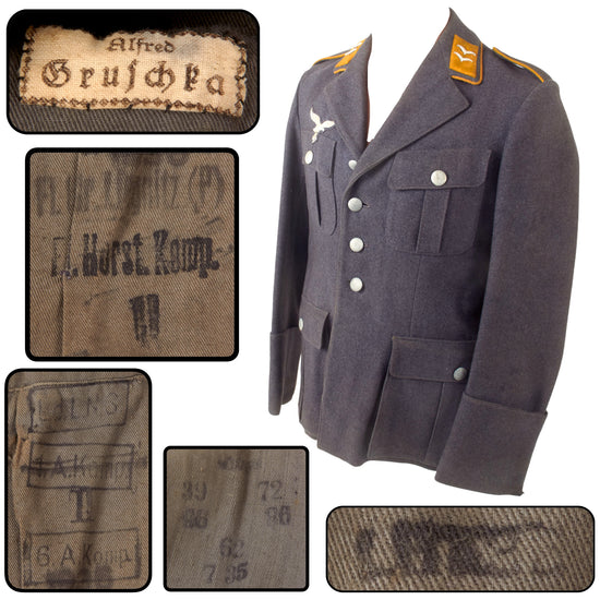 Original German Pre-WWII Luftwaffe Flight Branch Named Gefreiter Four Pocket Tuchrock Service Tunic with LBA35 and Multiple Unit Markings, Dated 1935 Original Items