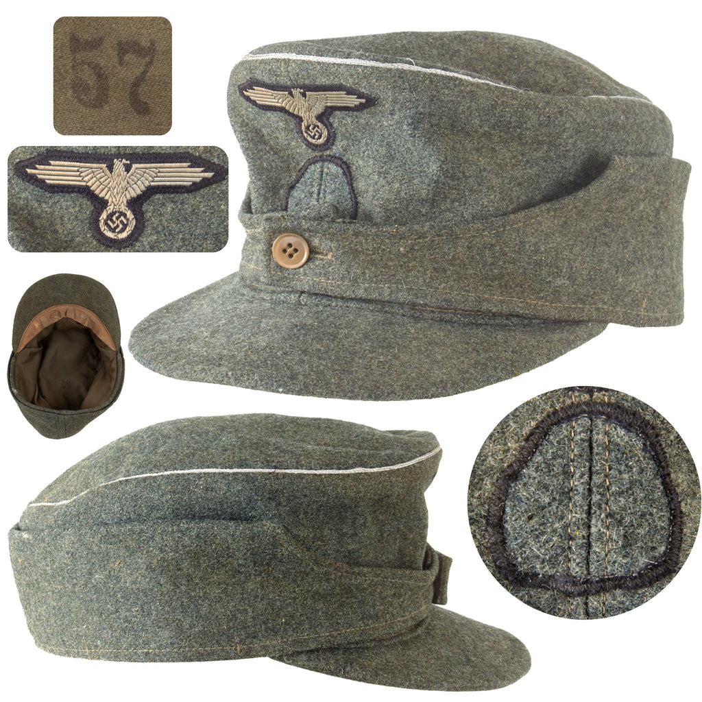 Original German WWII Waffen-SS Officer Field Gray M43 Field Cap with Removed Totenkopf Skull Insignia, Size 57cm Original Items