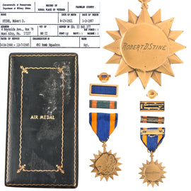 Original U.S. WWII Privately Engraved Air Medal Named to Sgt. Robert D. Stine – 492nd Bombardment Squadron, 7th Bomb Group, 10th Air Force – CBI Veteran with Research File
