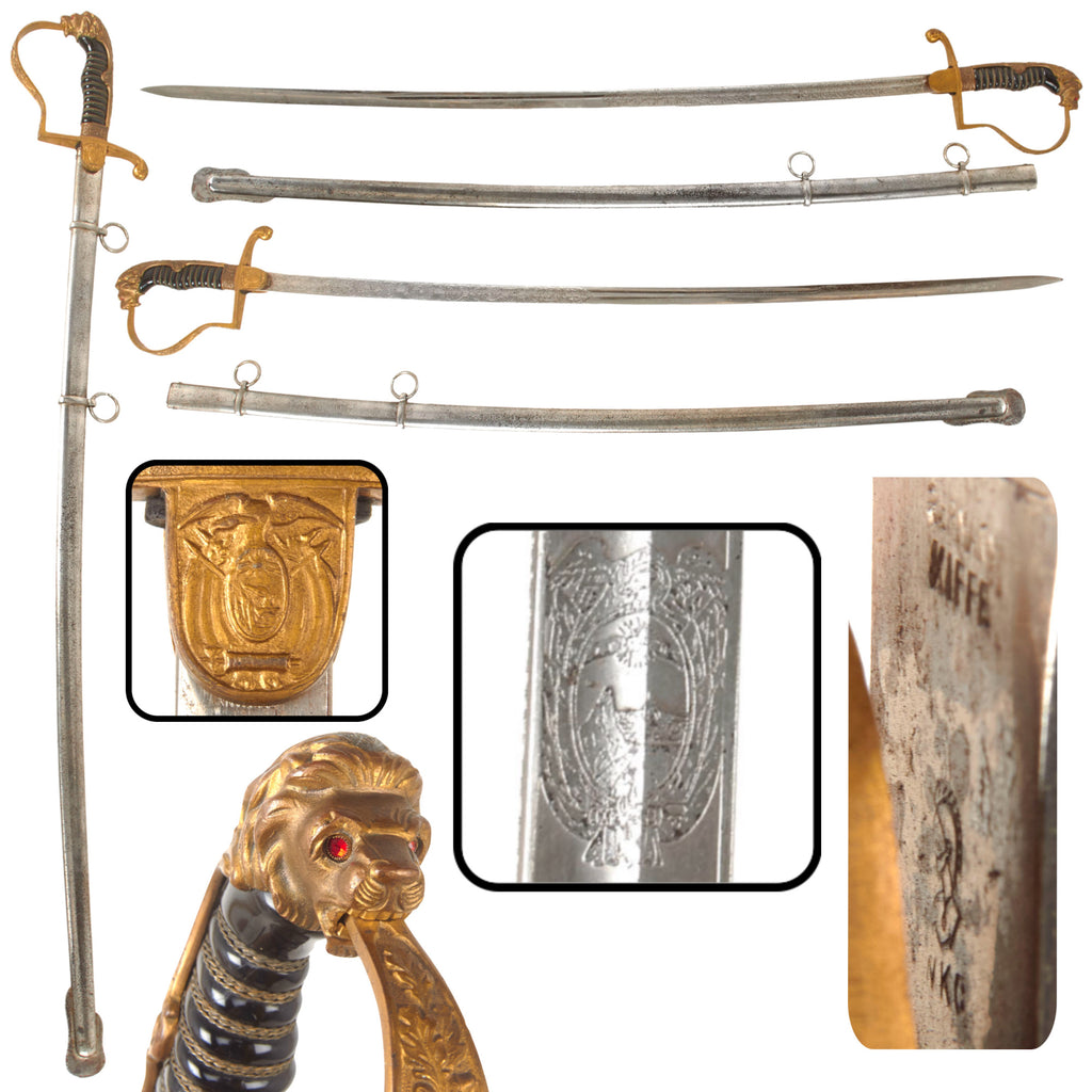 Original Ecuadorian Pre-WWI German-Made Lion’s Head Officer’s Sword with Triple-Etched Blade by Weyersberg Kirschbaum & Cie Original Items