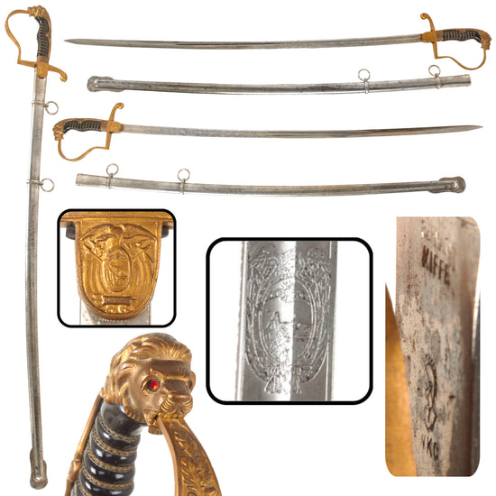 Original Ecuadorian Pre-WWI German-Made Lion’s Head Officer’s Sword with Triple-Etched Blade by Weyersberg Kirschbaum & Cie Original Items