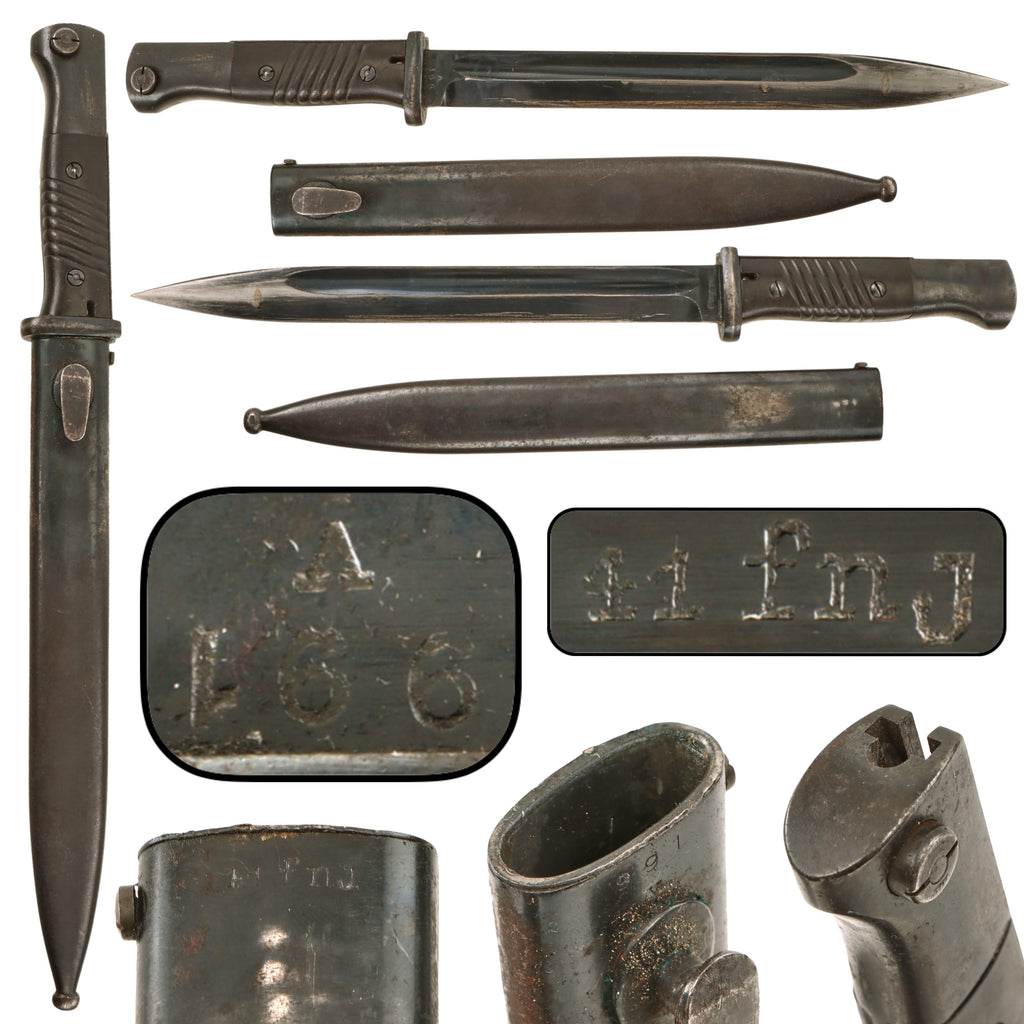 Original German WWII 1941 Dated SG 84/98 III 98k Bayonet by Alcoso-Werk with Matching Scabbard, Serial No. 991 v