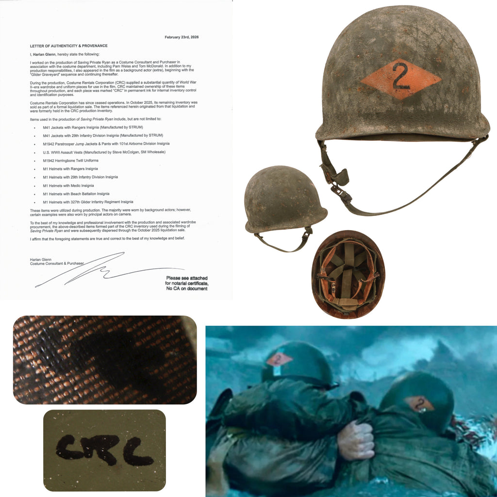 Original U.S. M1 Helmet Used in Saving Private Ryan – 2nd Ranger Battalion – With Copy of Notarized Letter of Authenticity Original Items