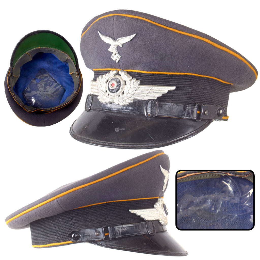 Original German WWII Luftwaffe Early Pattern Flight Branch EM/NCO Schirmmütze Visor Cap with Droop Tail Eagle, Measured Size 56cm