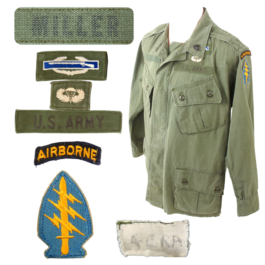 Original U.S. Vietnam War Airborne Special Forces Group Jungle Jacket Named to Specialist Miller Original Items