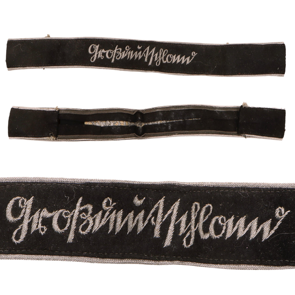 Original German WWII Panzergrenadier Division Großdeutschland Early Third Pattern Sütterlin Script Cuff Title with Hand Embroidered Aluminum Bullion