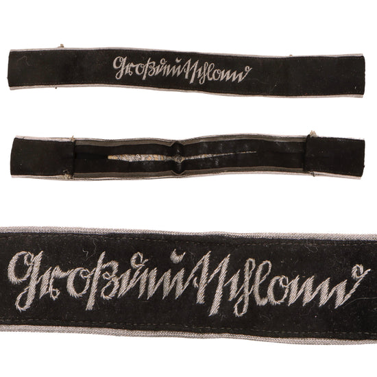 Original German WWII Panzergrenadier Division Großdeutschland Early Third Pattern Sütterlin Script Cuff Title with Hand Embroidered Aluminum Bullion
