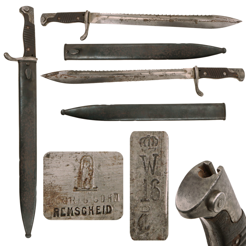 Original Imperial German M-1898/05 n/A Butcher Sawback Bayonet and Scabbard by Josua Corts und Sohn of Remscheid - Dated 1916