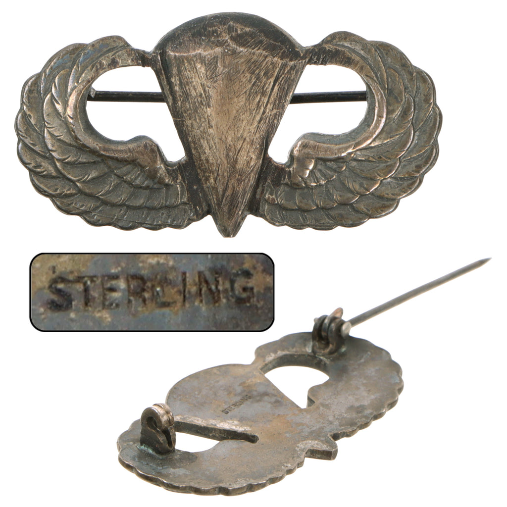 Original U.S. WWII Sterling Silver Airborne Parachutist “Jump Wings” Badge - Pin Back