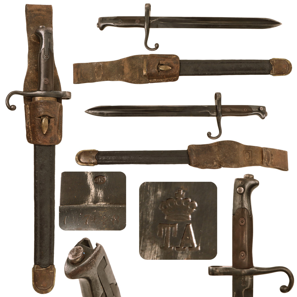 Original Italian M1871/1915 Vetterli Rifle Shortened Bayonet with Scabbard & Leather Frog Original Items