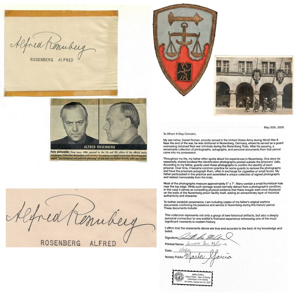 Original Nuremberg Trials Signature of Alfred Rosenberg Acquired Directly from a U.S. Army Guard Who Served at the Nuremberg Prison, 1945-1946 Original Items