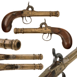 Original Victorian Era Belgian Brass Percussion Vest Pistol with Bag Grip & Liège Proof - Circa 1845