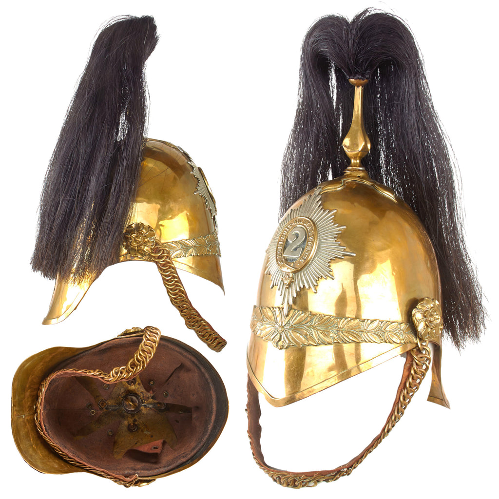 Original British Victorian Era Household Cavalry 2nd Dragoon Guards Queen’s Bays Parade Helmet with Black Plume Original Items