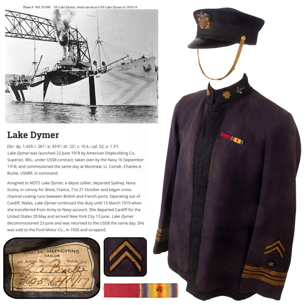 Original U.S. WWI Navy Lt. Commander Charles A. Burke Officer’s Uniform & Visor Cap - Commander of Depot Collier “Lake Dymer” Original Items