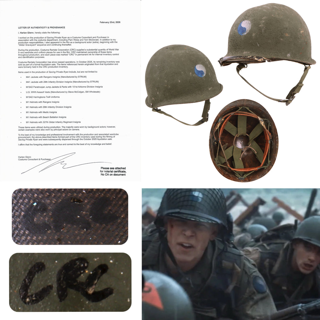 Original U.S. M1 Helmet Used in Saving Private Ryan – 29th Infantry Division – With Copy of Notarized Letter of Authenticity Original Items