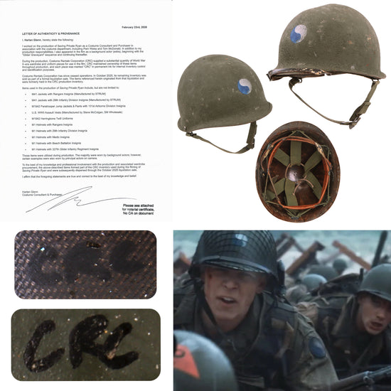 Original U.S. M1 Helmet Used in Saving Private Ryan – 29th Infantry Division – With Copy of Notarized Letter of Authenticity Original Items