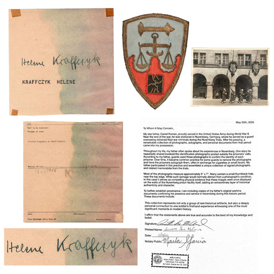 Original WWII Nuremberg Trials Signature of Helene Kraffczyk - Private Secretary to Hans Frank and Proposed Defense Witness - Obtained Directly from a U.S. Army Guard, 1945–1946 Original Items