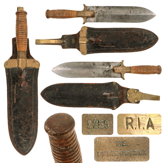 Original U.S. Spanish-American War Era Army Model 1880 Hunting Knife by Springfield Armory with Leather Sheath by Rock Island Arsenal Original Items