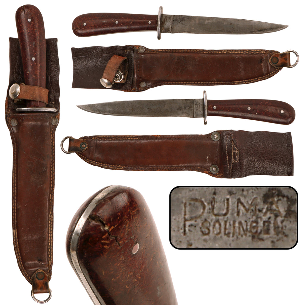 Original German WWII Bakelite Handle Trench Fighting Knife by PUMA-Werk with Custom Leather Sheath Original Items