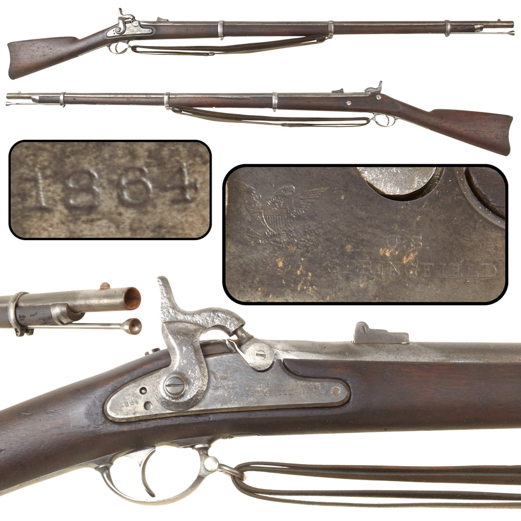 Original U.S. Civil War Springfield Model 1863 Type II .58 Caliber Rifle Musket, Lock Dated 1864, with Cut and Repaired Stock, Modifications, and Original Sling Original Items