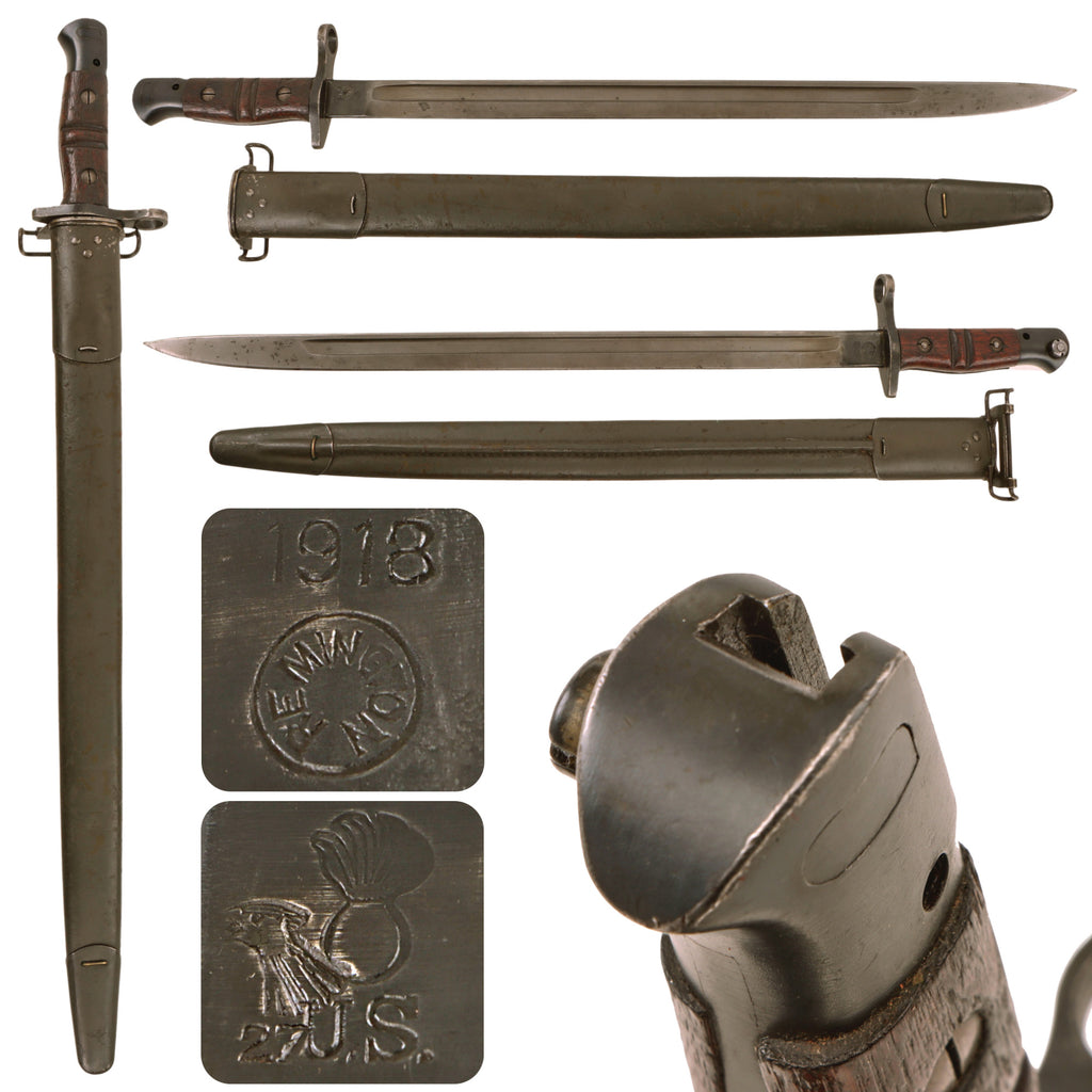 Original U.S. WWI M1917 Enfield Rifle & Trench Gun Bayonet by Remington with Scabbard - Dated 1918 Original Items