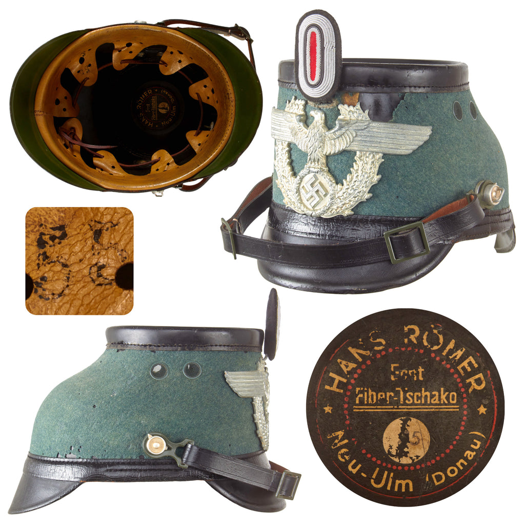 Original German WWII 1937 Dated Metropolitan Police Officer Tschako by Hans Römer, Size 55, with Replica Cockade and Chinstrap
