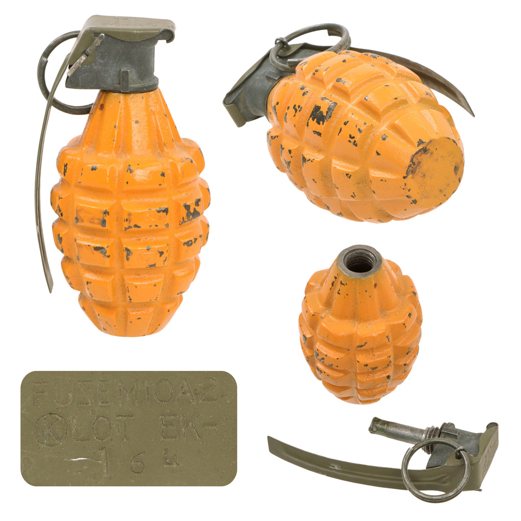 Original U.S. WWII Inert MkII Yellow Early War High Explosive Pineapple Grenade with M10A2 Fuze Original Items