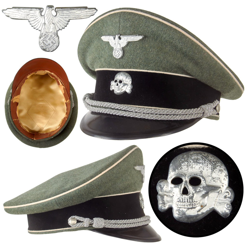 Original German WWII Rare Waffen-SS Officer Schirmmütze Visor Cap with Saddle Form Crown, Measured Size 57cm