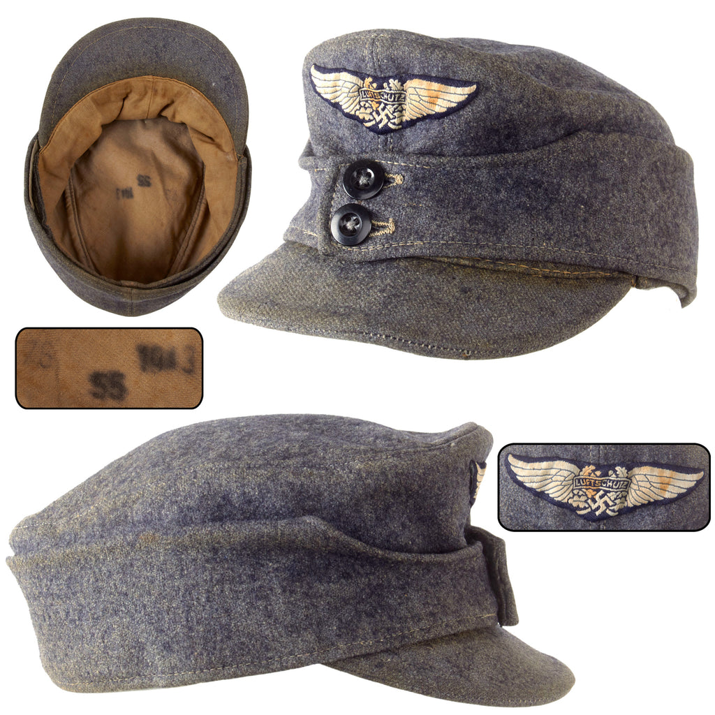 Original German WWII RLB Luftschutz M43 Einheitsmütze Field Cap with BeVo Insignia, Dated 1943, Size 55 Original Items