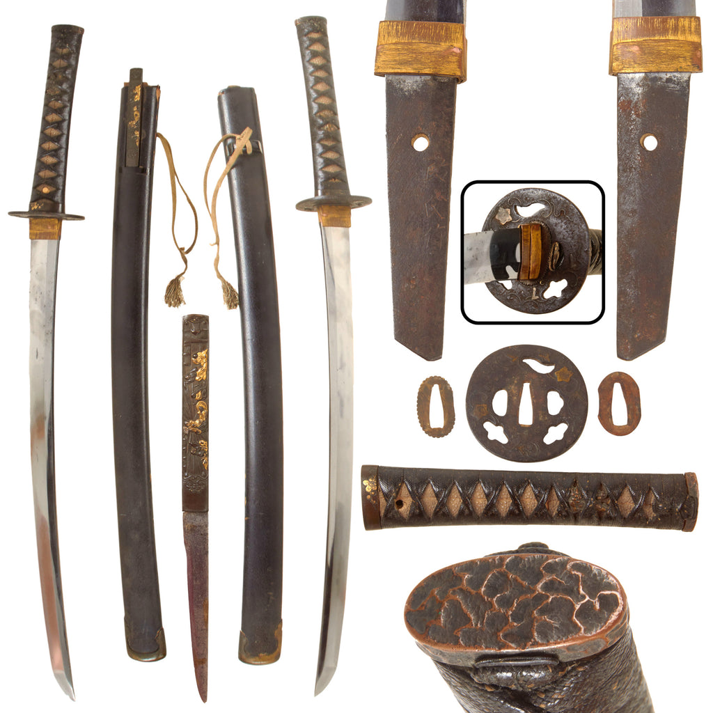Original 17th Century Early Edo Period Japanese Handmade Ō-Wakizashi Short Sword by MASAUJI with Lacquered Wood Scabbard and Kogatana Knife Original Items